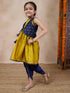 Girls Anarkali Round Neck Sleeveless Kurta With Dhoti Pants Jacket (DH-MUSTARDBLUECHANDERI)