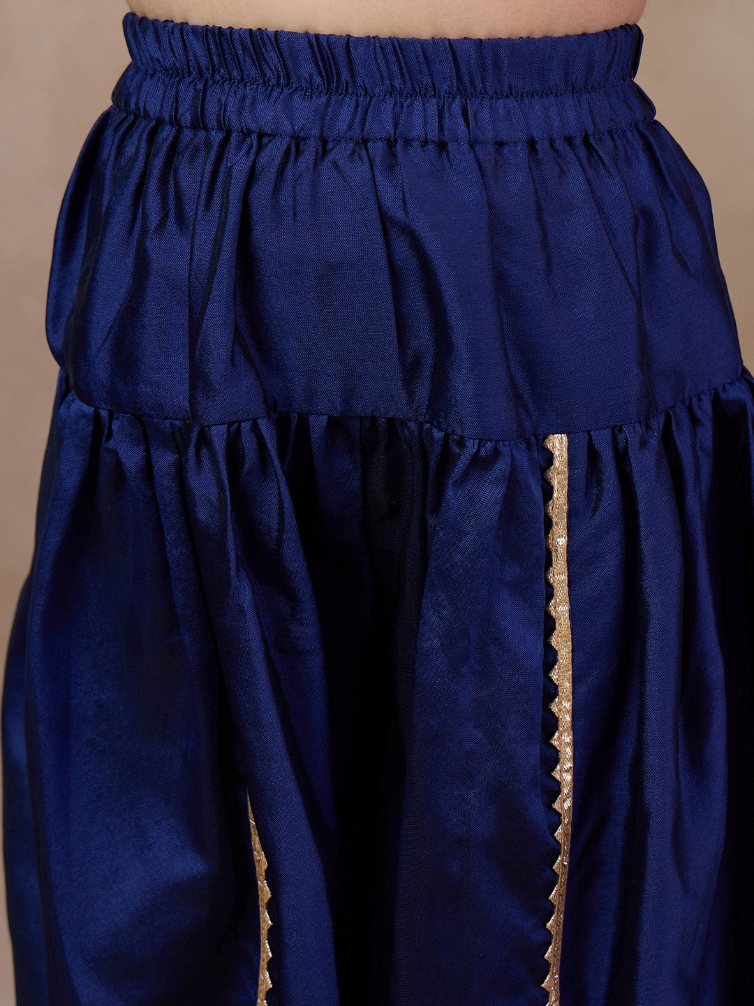 Girls Anarkali Round Neck Sleeveless Kurta With Dhoti Pants Jacket (DH-MUSTARDBLUECHANDERI)