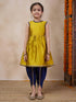 Girls Anarkali Round Neck Sleeveless Kurta With Dhoti Pants Jacket (DH-MUSTARDBLUECHANDERI)