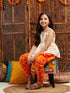 Pspeaches Girls Floral Printed Regular Gotta Patti Kurta With Dhoti Pants (DH-ORANGEBOOTA)
