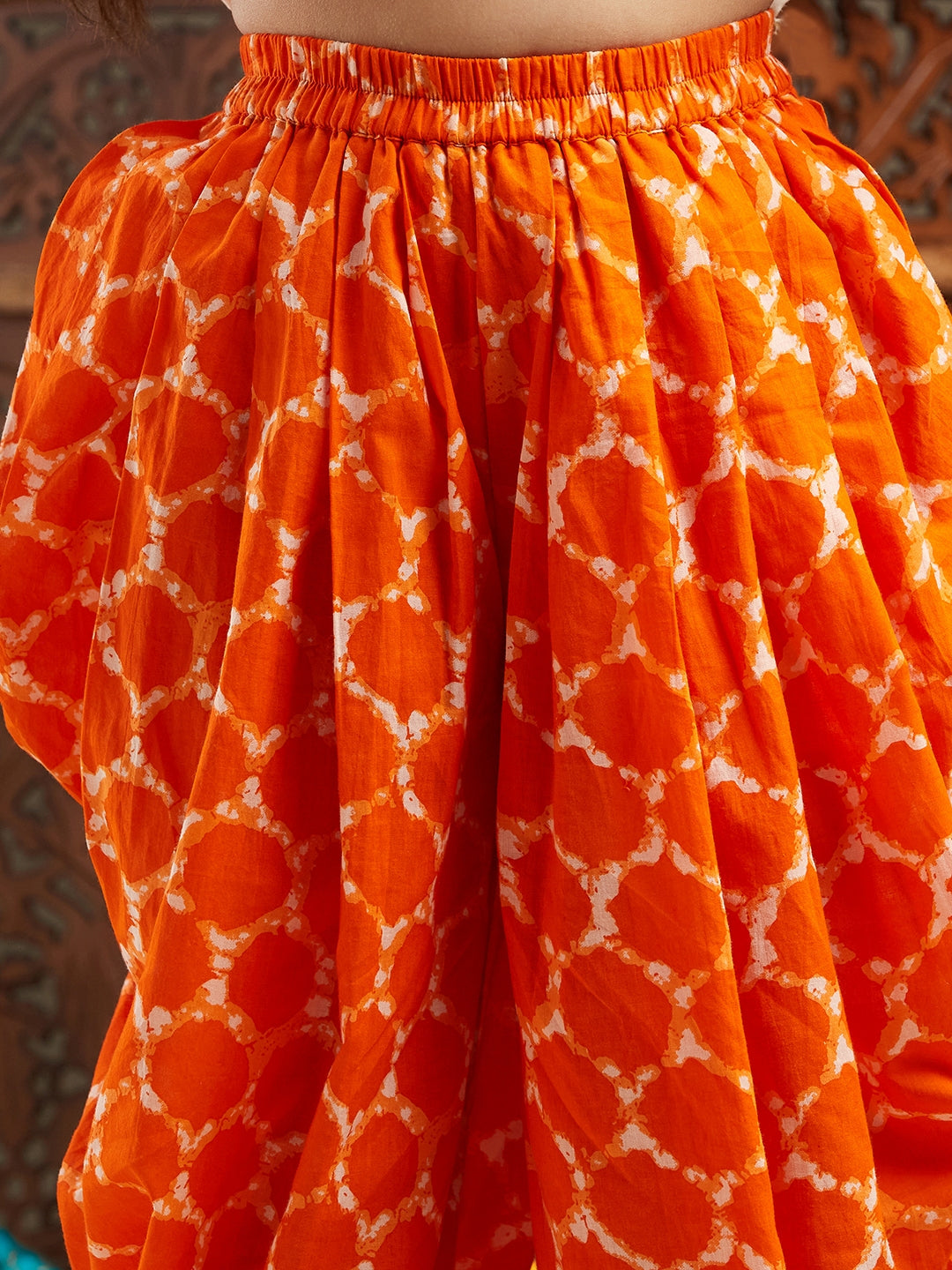Pspeaches Girls Floral Printed Regular Gotta Patti Kurta With Dhoti Pants (DH-ORANGEBOOTA)