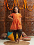 Pspeaches Girls Printed Regular Kurta With Dhoti Pants (DH-ORANGEDOBBY)