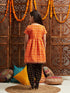 Pspeaches Girls Printed Regular Kurta With Dhoti Pants (DH-ORANGEDOBBY)