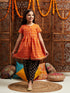 Pspeaches Girls Printed Regular Kurta With Dhoti Pants (DH-ORANGEDOBBY)