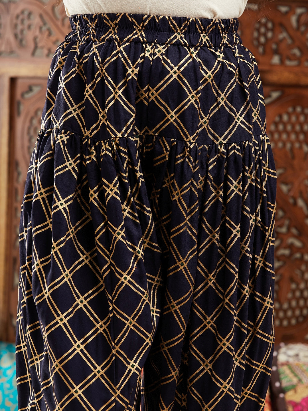 Pspeaches Girls Printed Regular Kurta With Dhoti Pants (DH-ORANGEDOBBY)
