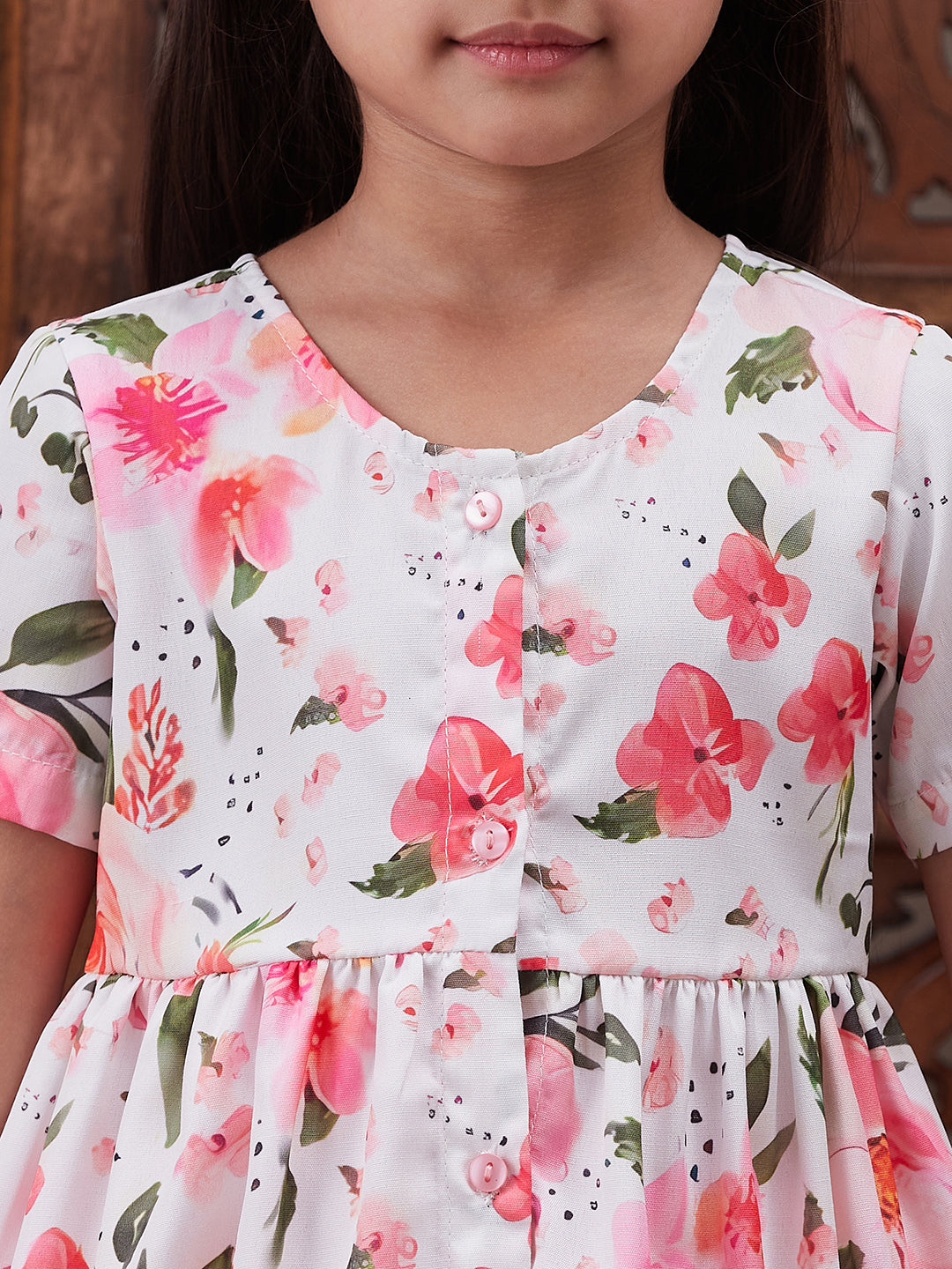 Pspeaches Girls Floral Printed Regular Kurta With Dhoti Pants (DH-PEACHROSE)