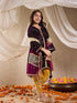 Pspeaches Girls Floral Embroidered Velvet Kurta With Dhoti Pants & Dupatta (DH-PURPLEVELVET)