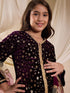 Pspeaches Girls Floral Embroidered Velvet Kurta With Dhoti Pants & Dupatta (DH-PURPLEVELVET)