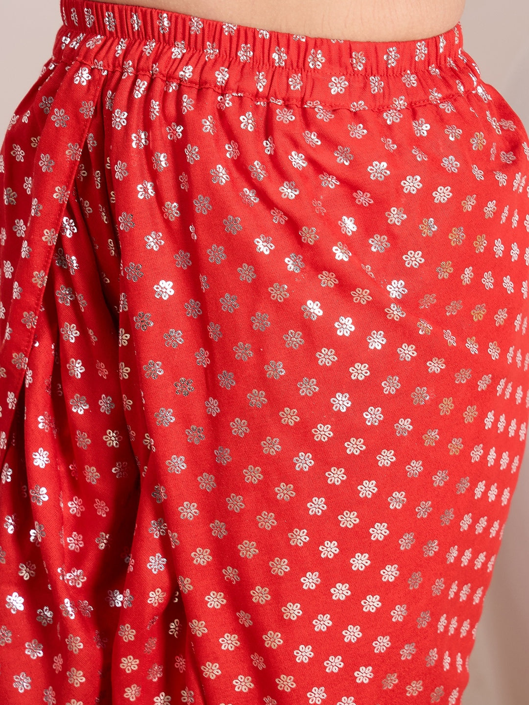 Girls Floral Printed A-Line Kurti with Dhoti Pants (DH-REDFOILDHOTI)
