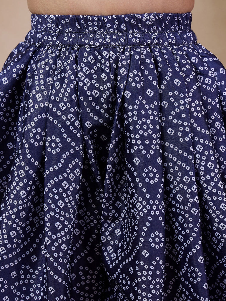 V Neck Sleeveless Printed Top Dhoti Pant Clothing Set (DH-YELLOWBLUEBANDHNI)