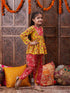 Pspeaches Girls Floral Printed Pure Cotton A-Line Kurti With Dhoti Pants (DH-YELLOWJAAL)