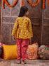 Pspeaches Girls Floral Printed Pure Cotton A-Line Kurti With Dhoti Pants (DH-YELLOWJAAL)