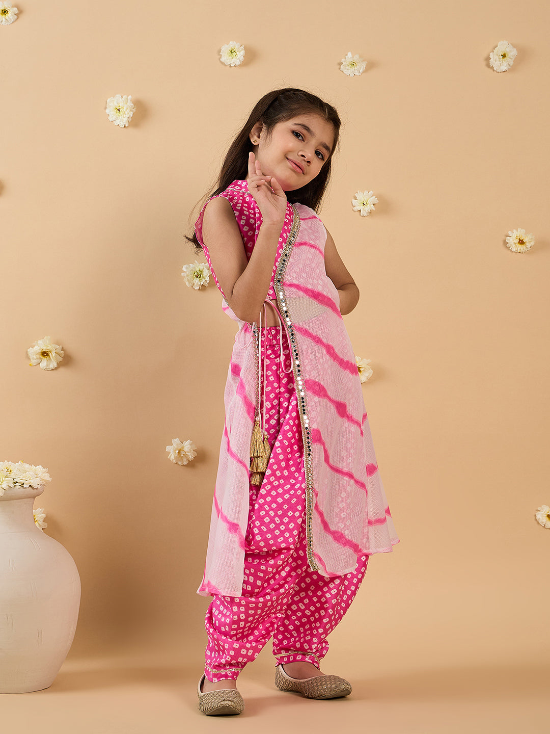 3-Piece Magenta Embroidery Dhoti, Kurta And Shrug (DH25013308)