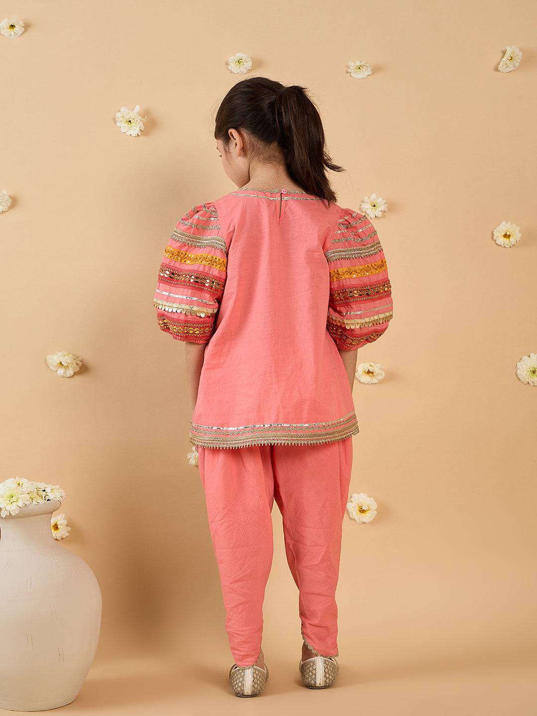 2-Piece Coral Embroidery Kurta And Dhoti Set (DH25013509)