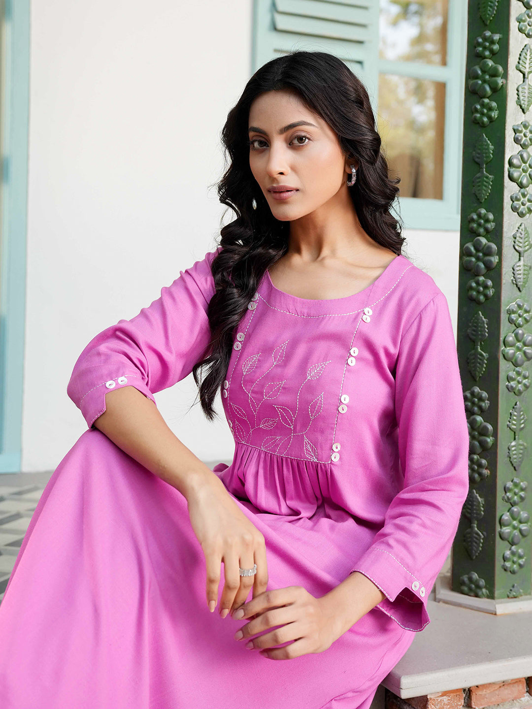 Lilac Blush Embroidered Rayon Kurta Set