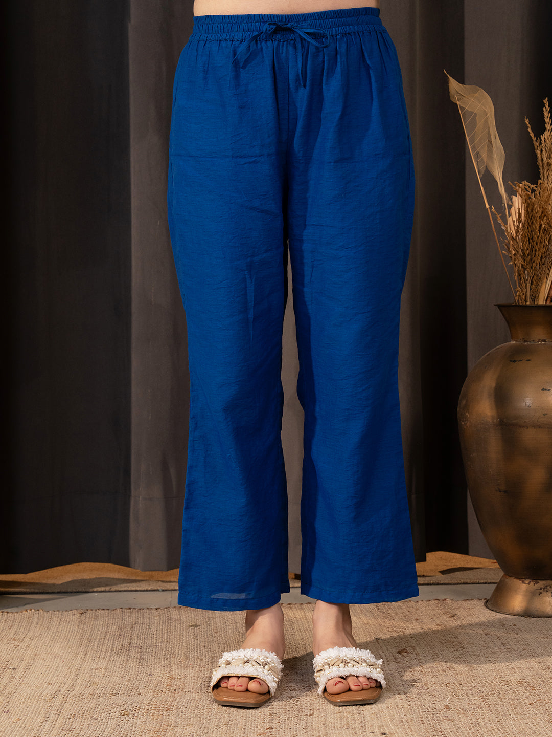Blue Chanderi A-Line Co-ord Set with Mandarin Collar