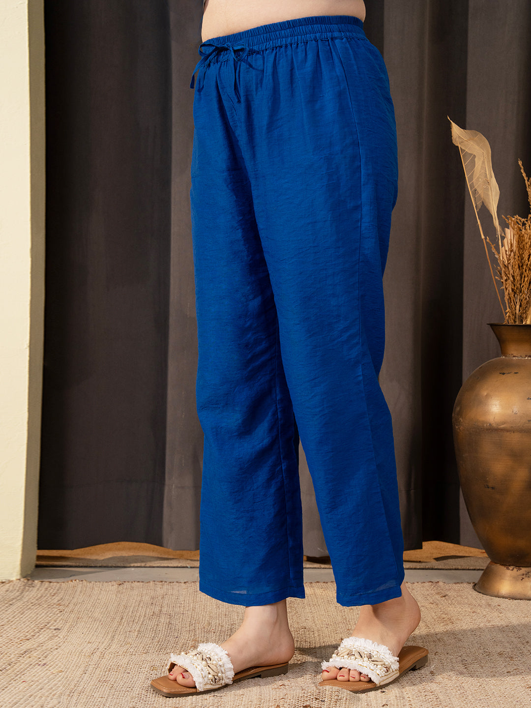 Blue Chanderi A-Line Co-ord Set with Mandarin Collar