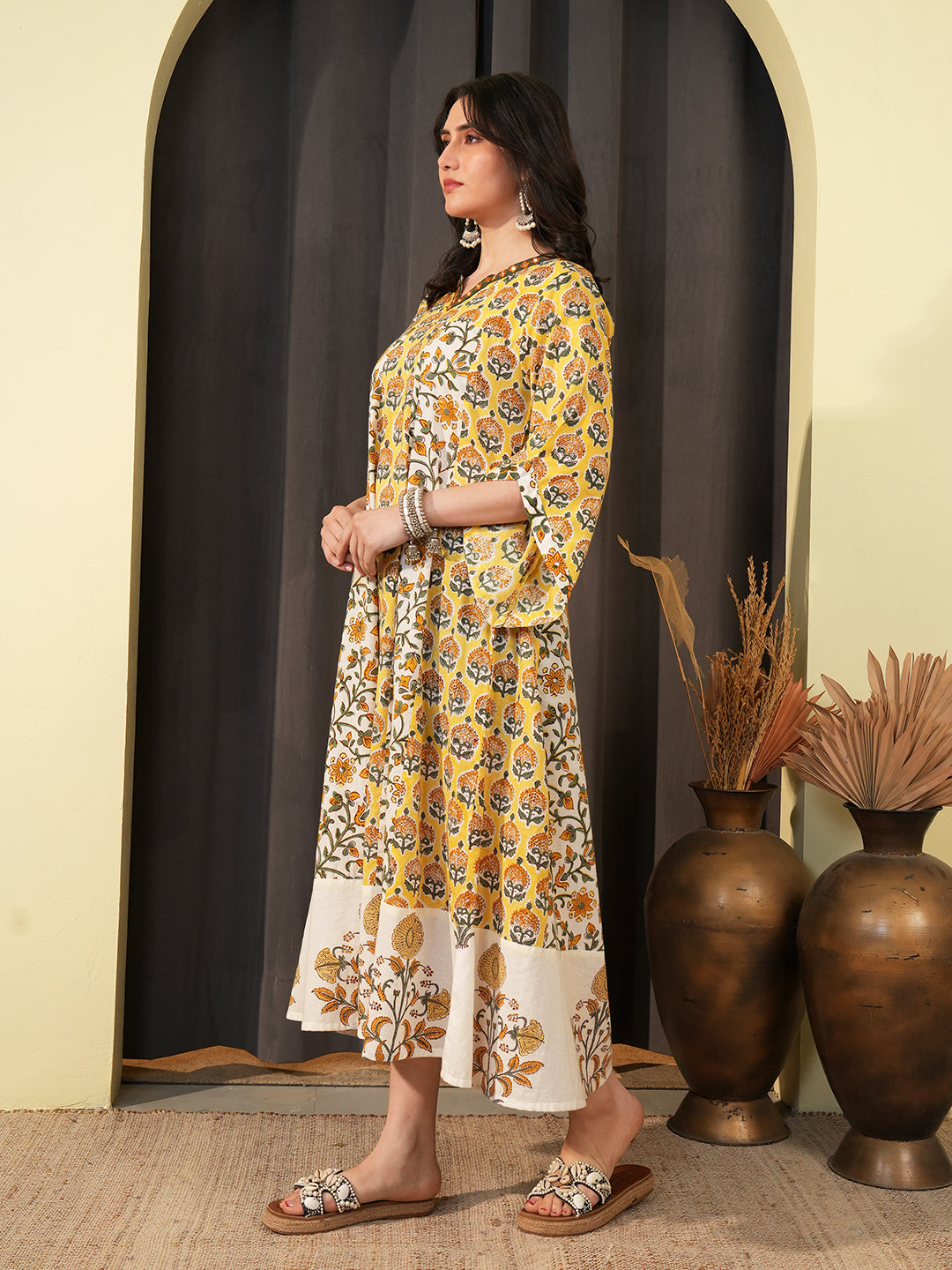 Printed Cotton A-Line Dress