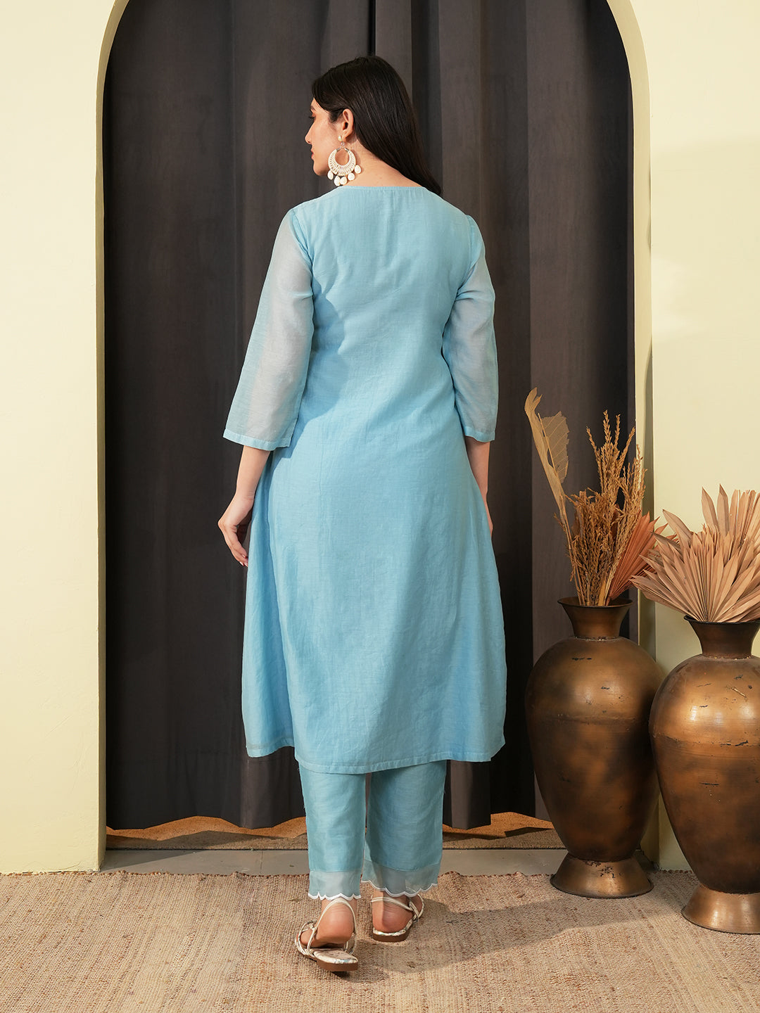 Powder Blue Embroidered Chanderi Kurta Set & Dupatta
