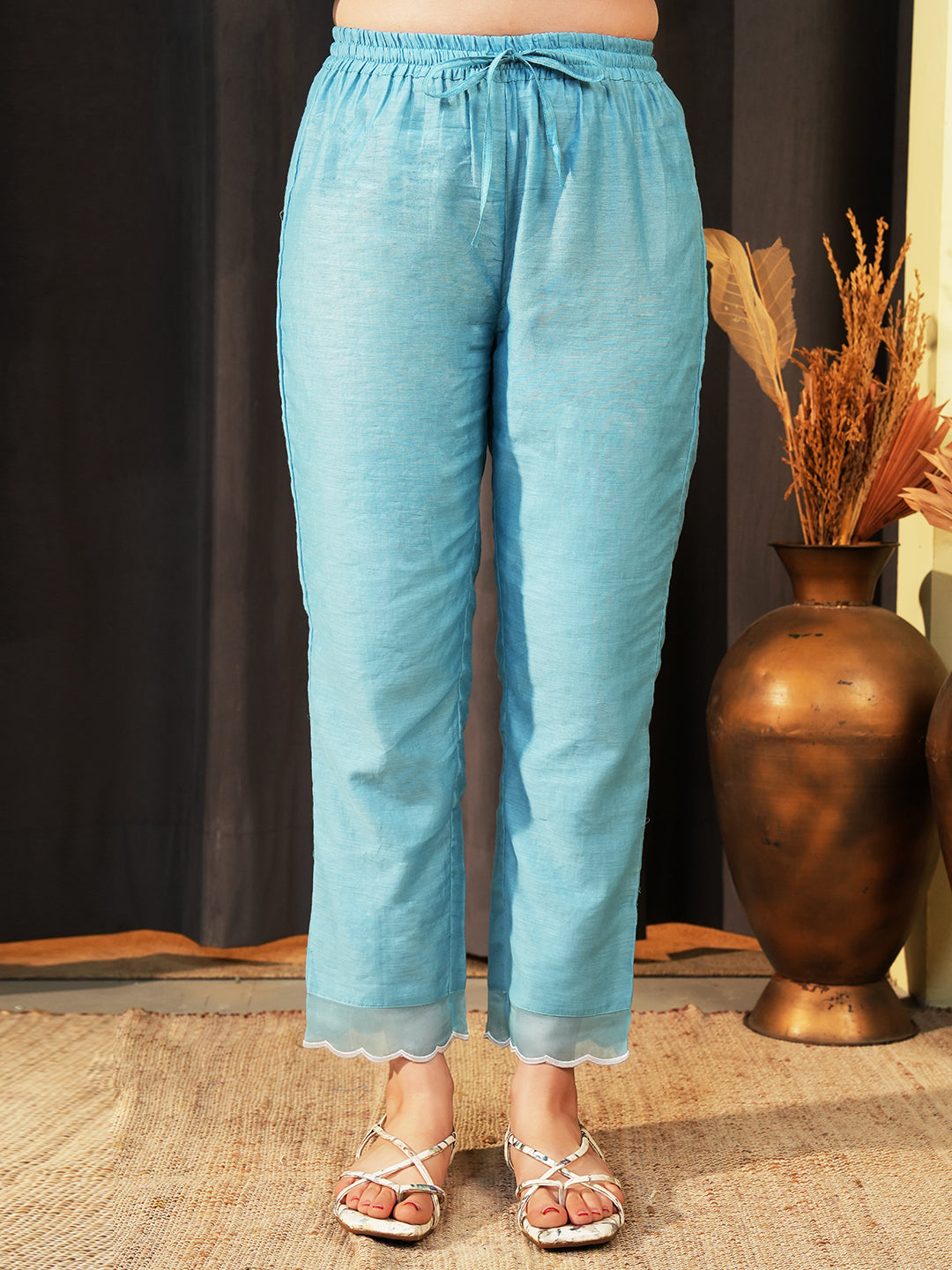 Powder Blue Embroidered Chanderi Kurta Set & Dupatta
