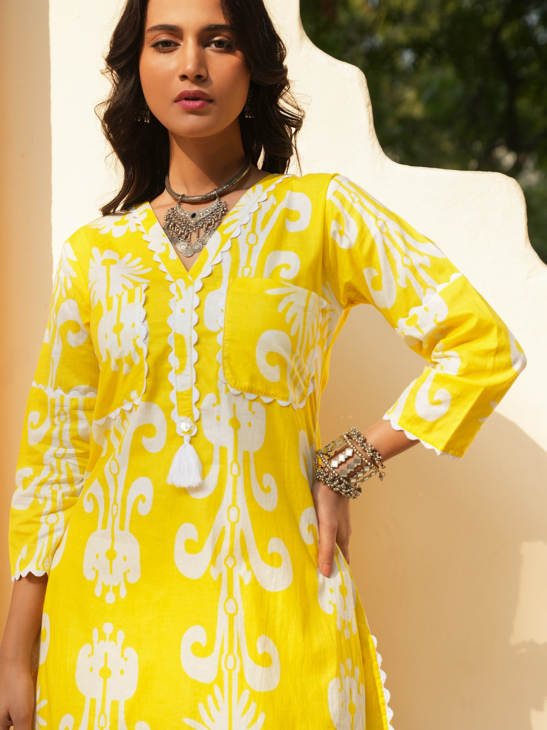 Yellow Ikkat Lace Cotton Co-ord Set