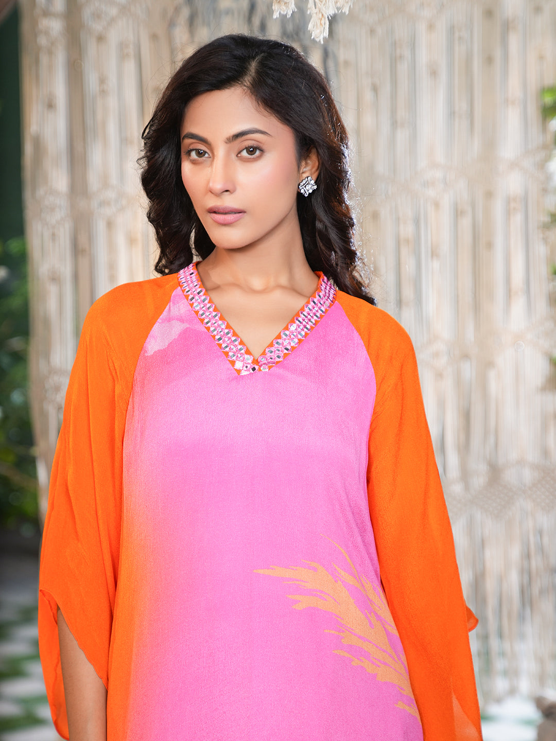 orange pink shaded chinon chiffon Kurta