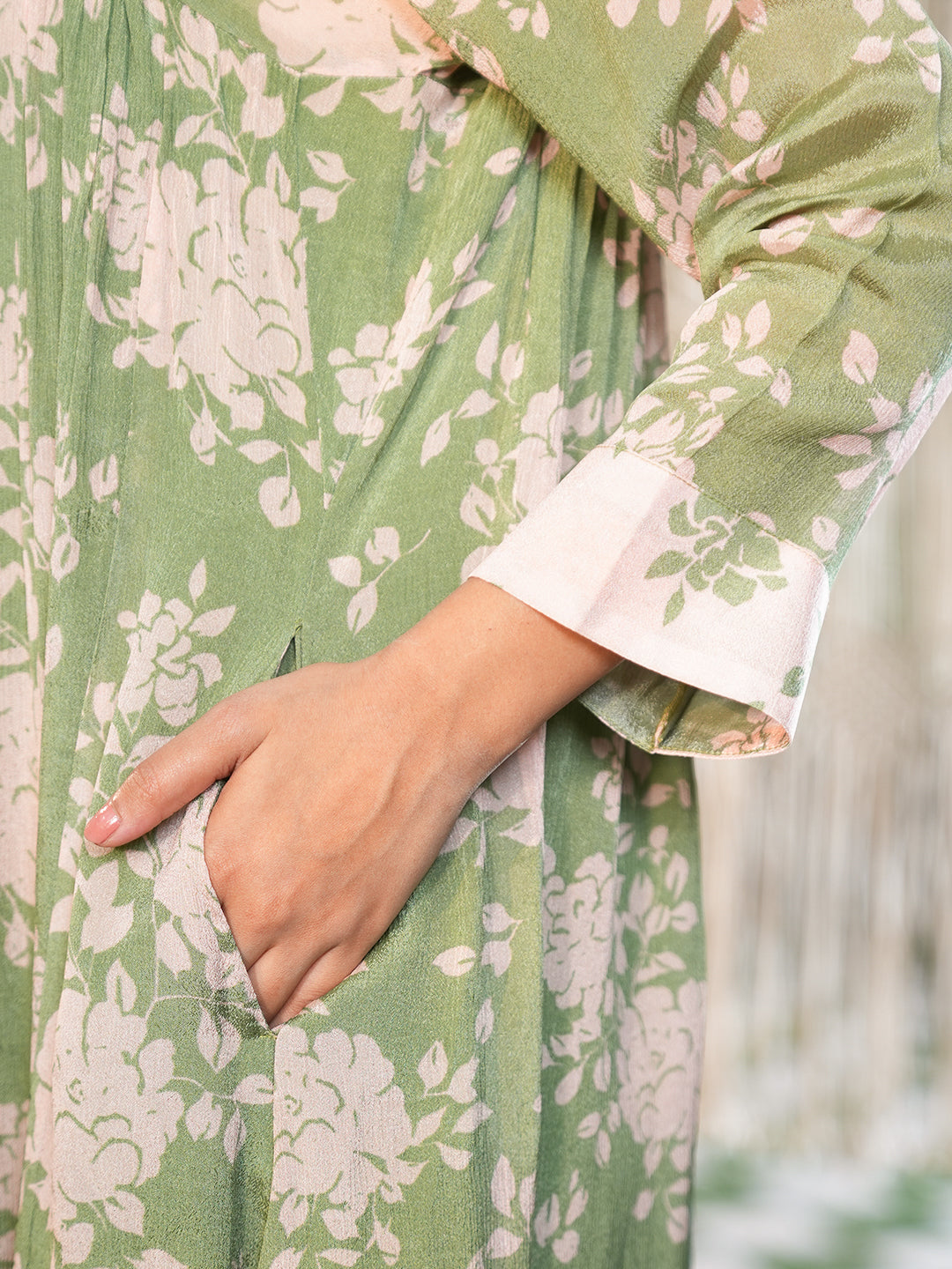 Sage Green Floral Embroidered Chiffon Kurta