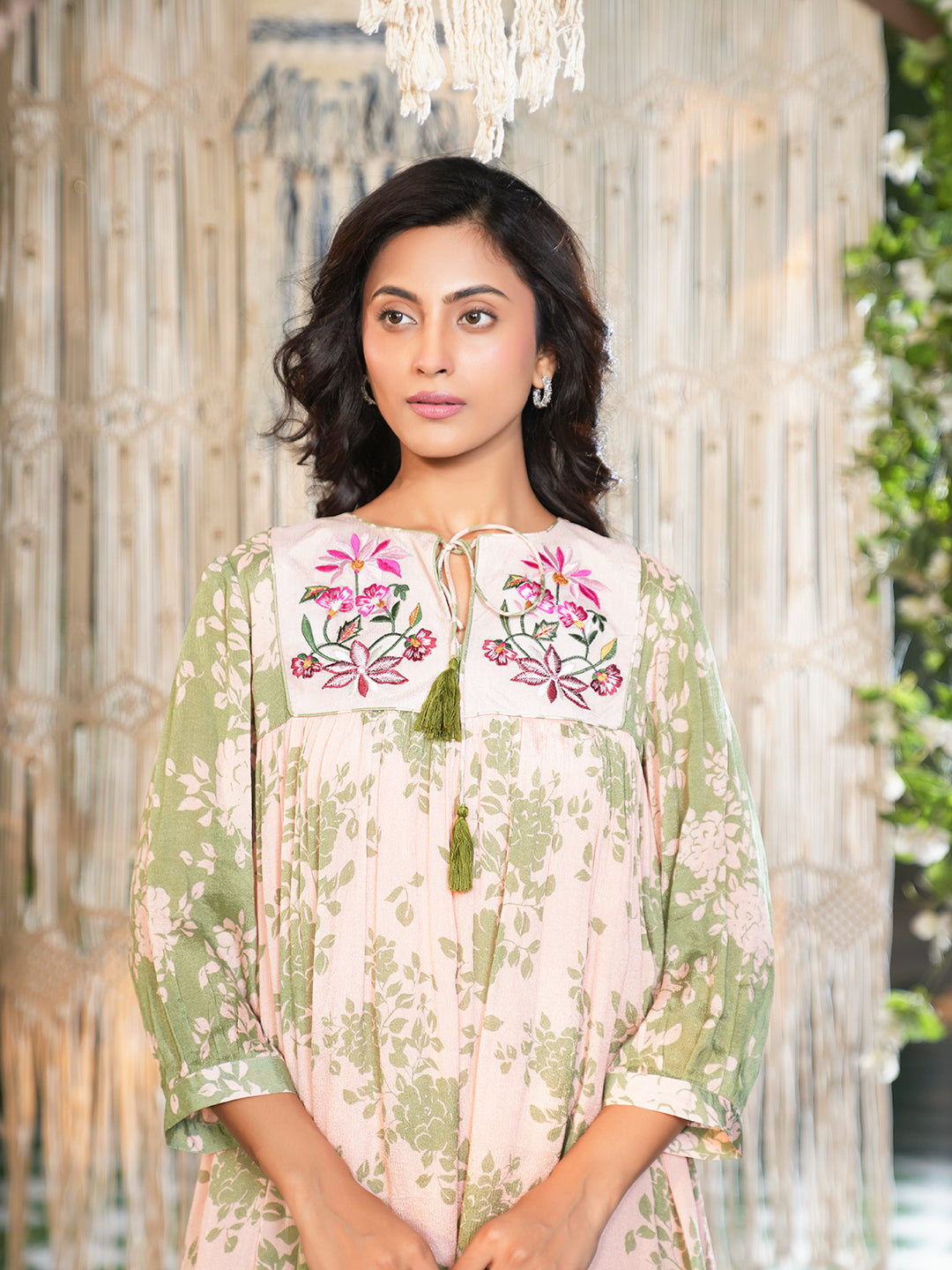 Floral Printed Kurta with Embroidered Yoke