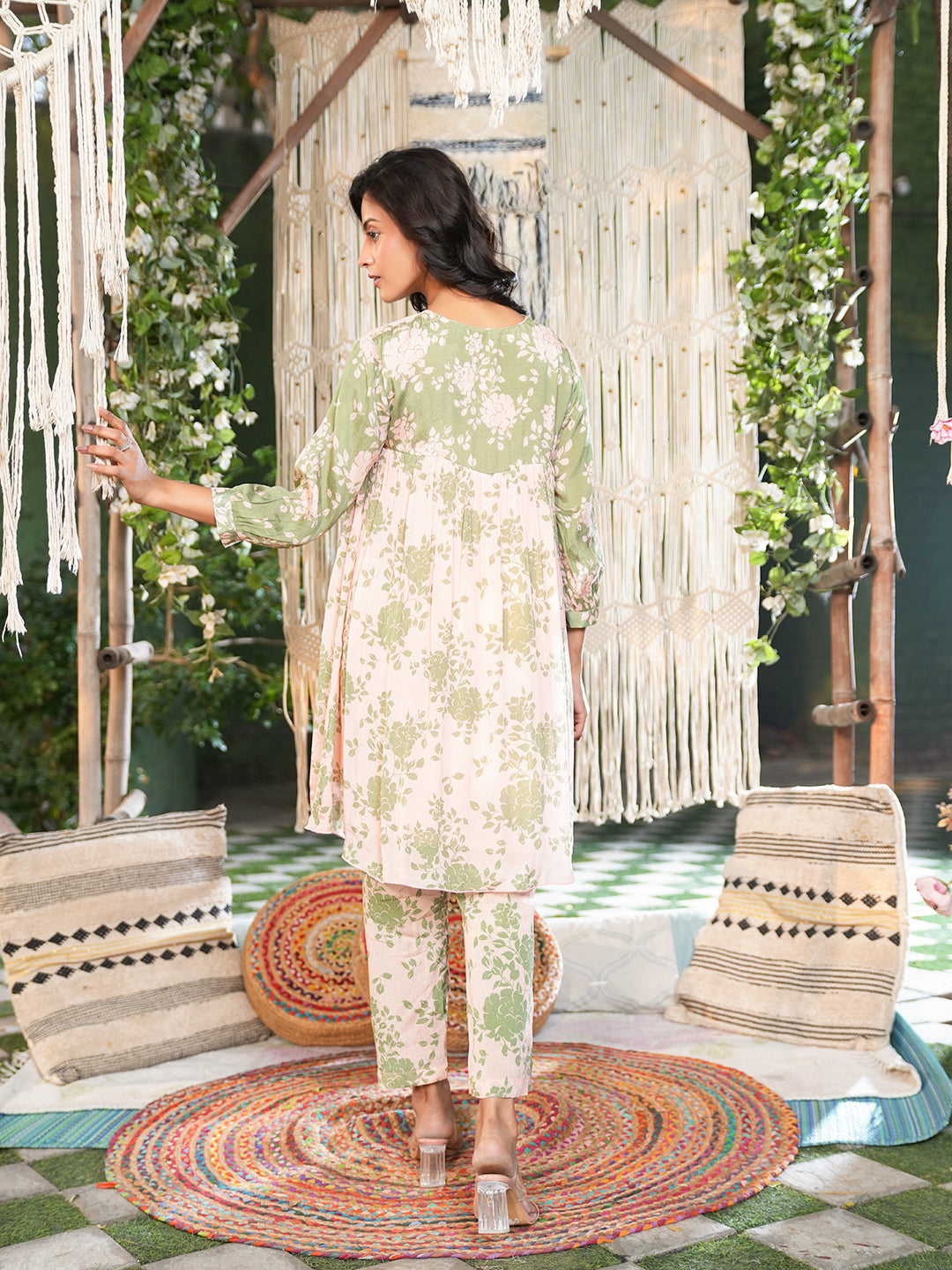 Floral Printed Kurta with Embroidered Yoke