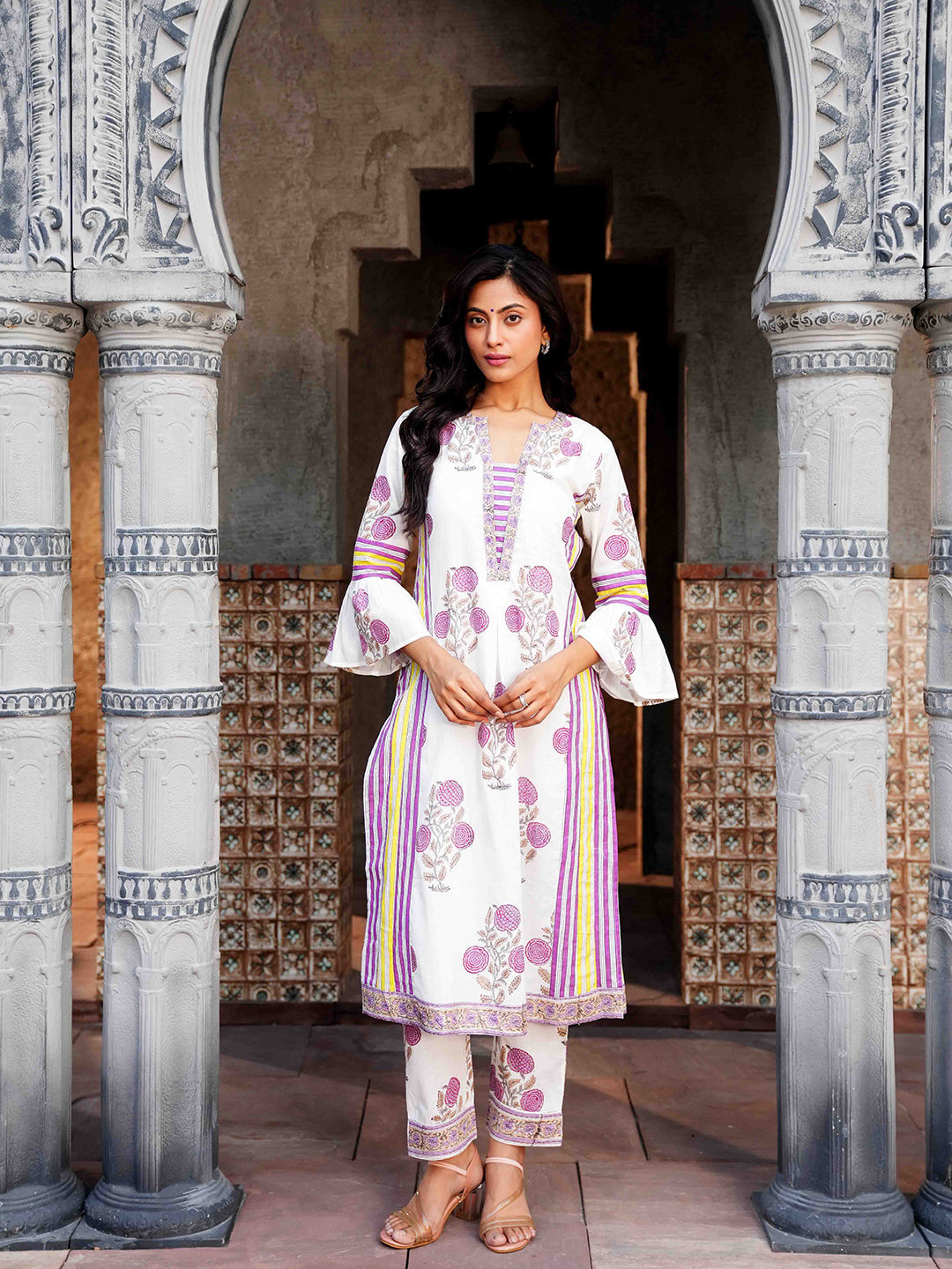 Purple Floral Printed Cotton Kurta