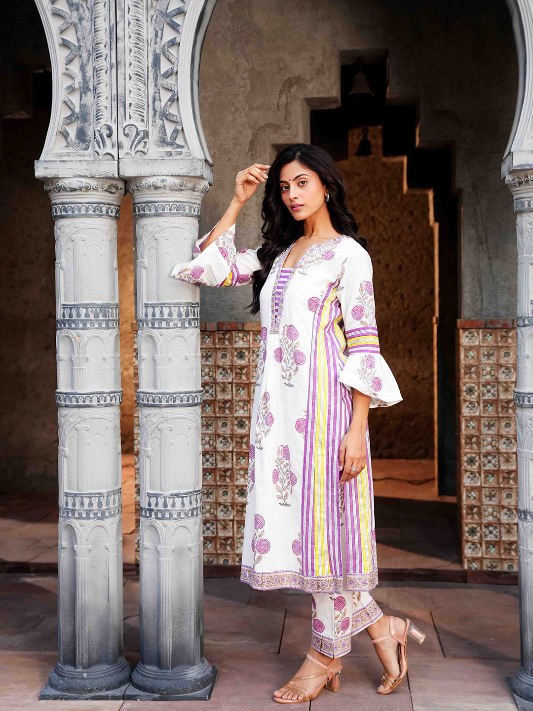 Purple Floral Printed Cotton Kurta