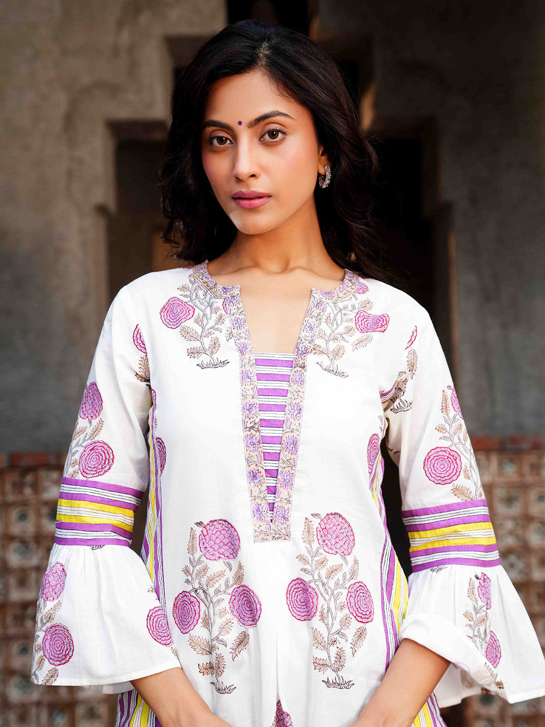 Purple Floral Printed Cotton Kurta