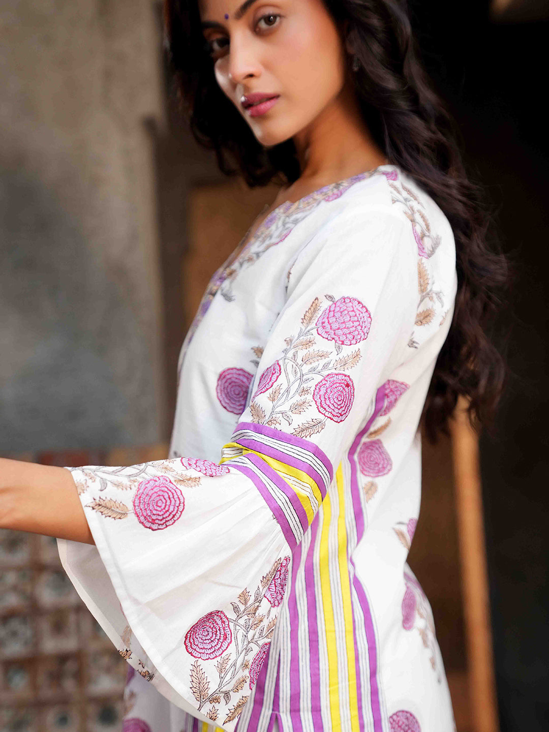 Purple Floral Printed Cotton Kurta