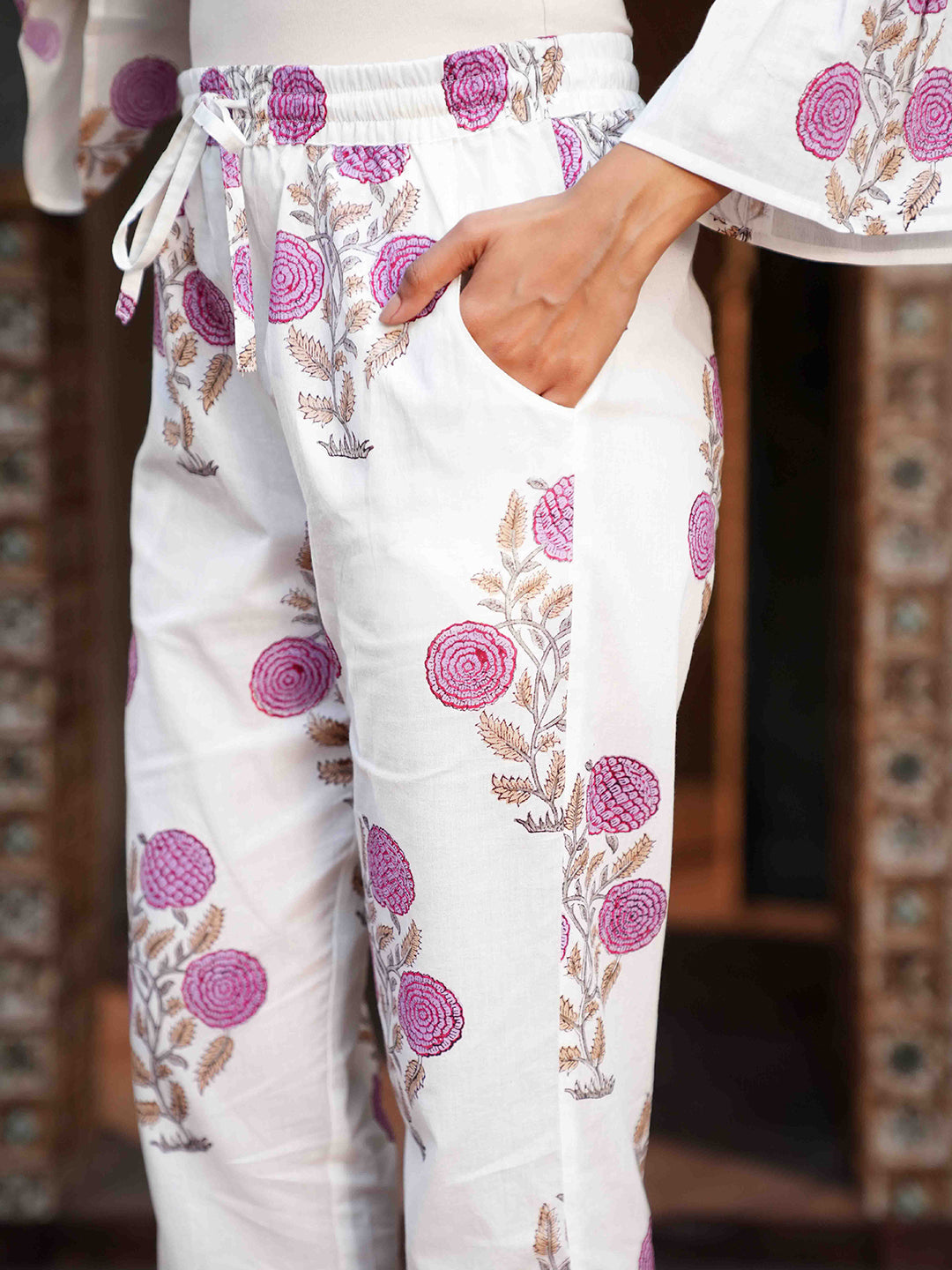 Purple Floral Printed Cotton Kurta Set