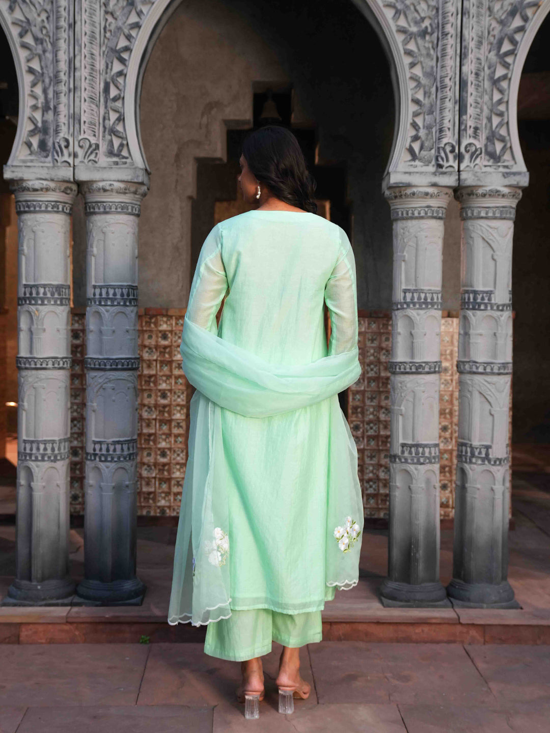 Mint Green Embroidered Chanderi Kurta Set & Dupatta