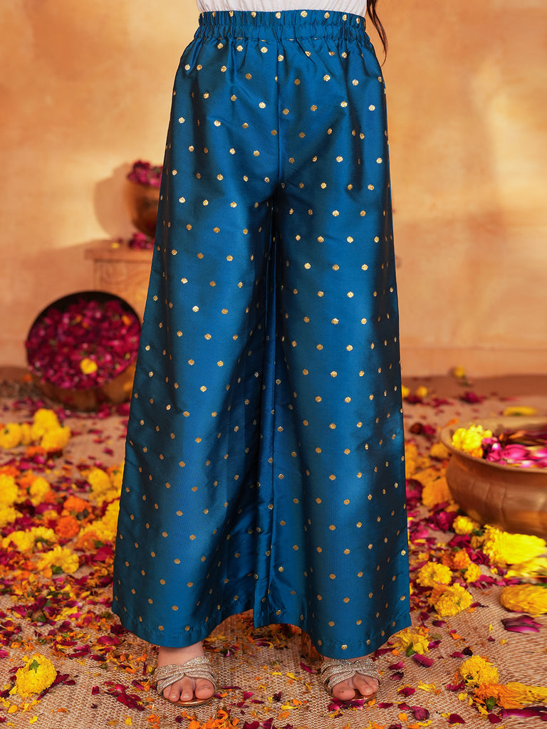 Pspeaches Girls Blue & Black Ethnic Foil printed Angrakha Kurta With Palazzo Set ( Sku-Ks-Blueborder )