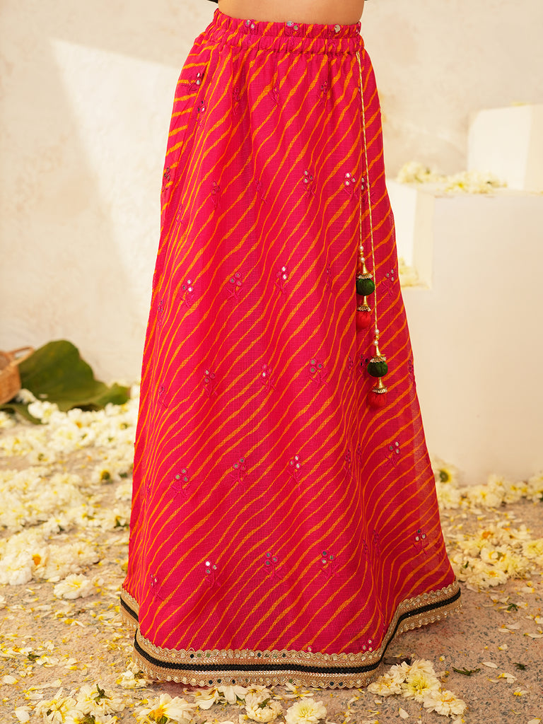Pspeaches Girls Black & Red Ethnic mirror work Embroidered Georgette Circular Lehenga & Choli With Dupatta ( Sku-L-Blackmirror )
