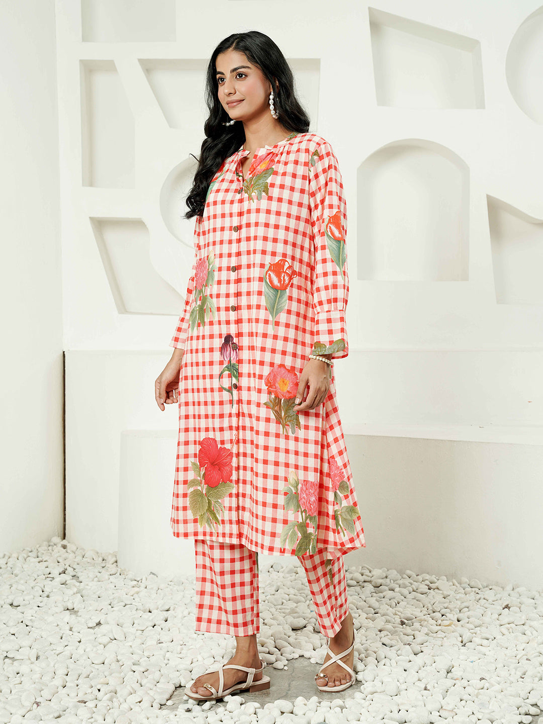 Red Floral Check Cotton Co-ord Set
