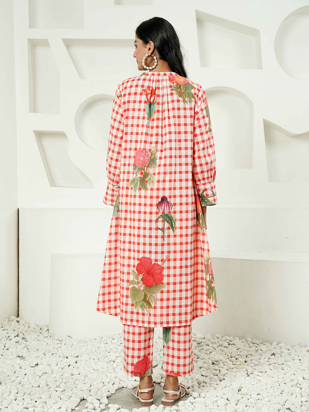 Red Floral Check Cotton Co-ord Set