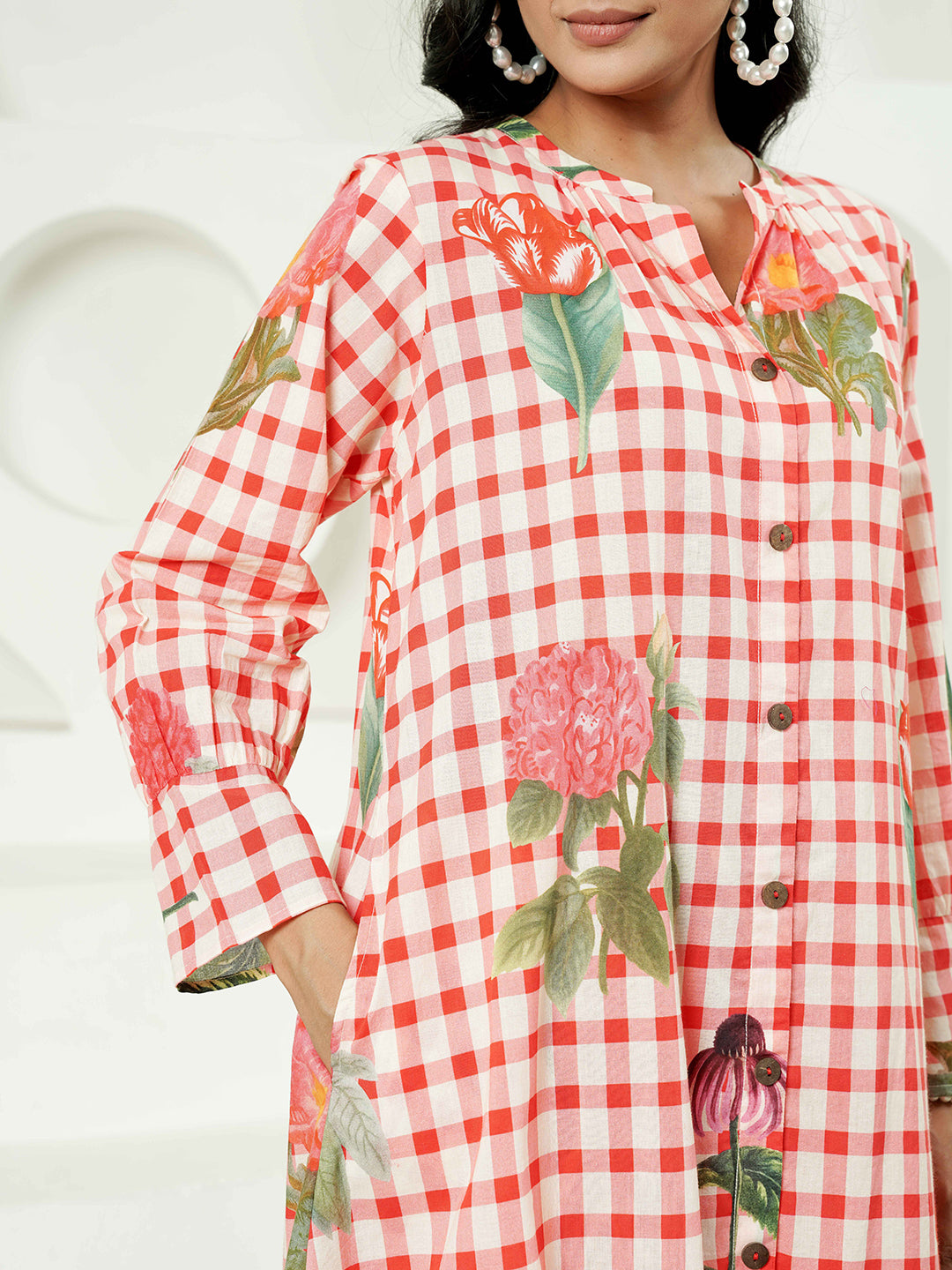 Red Floral Check Cotton Co-ord Set