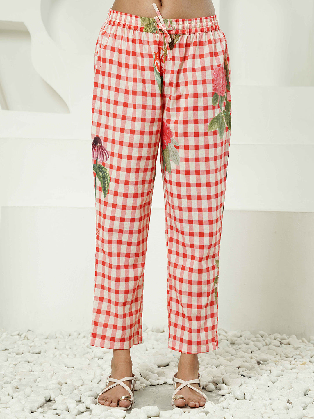 Red Floral Check Cotton Co-ord Set