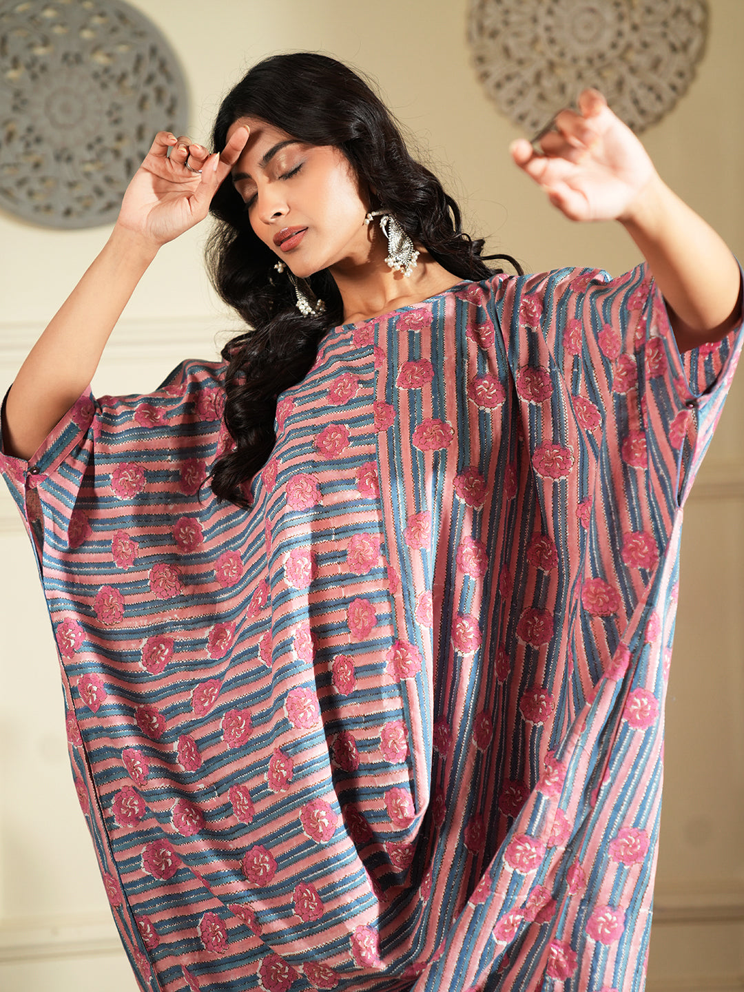 Pink Stripped Printed Cotton Kurta Set