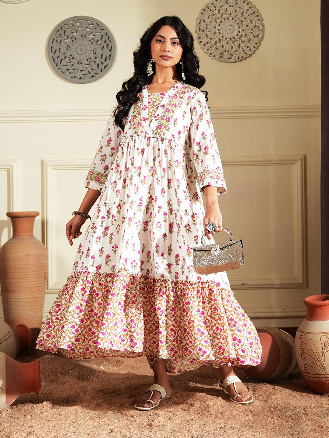 Floral Print layered cotton dress