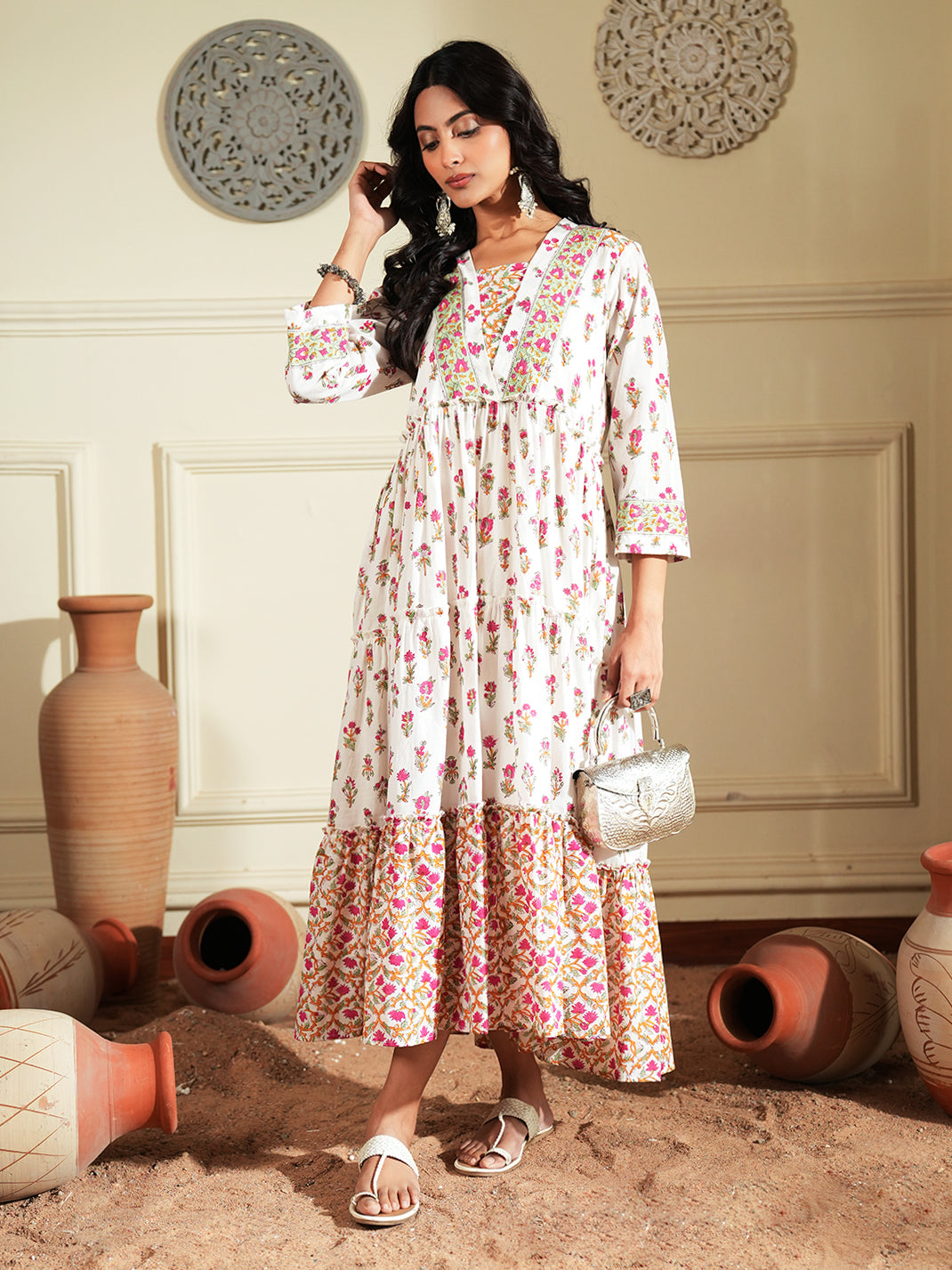 Floral Print layered cotton dress