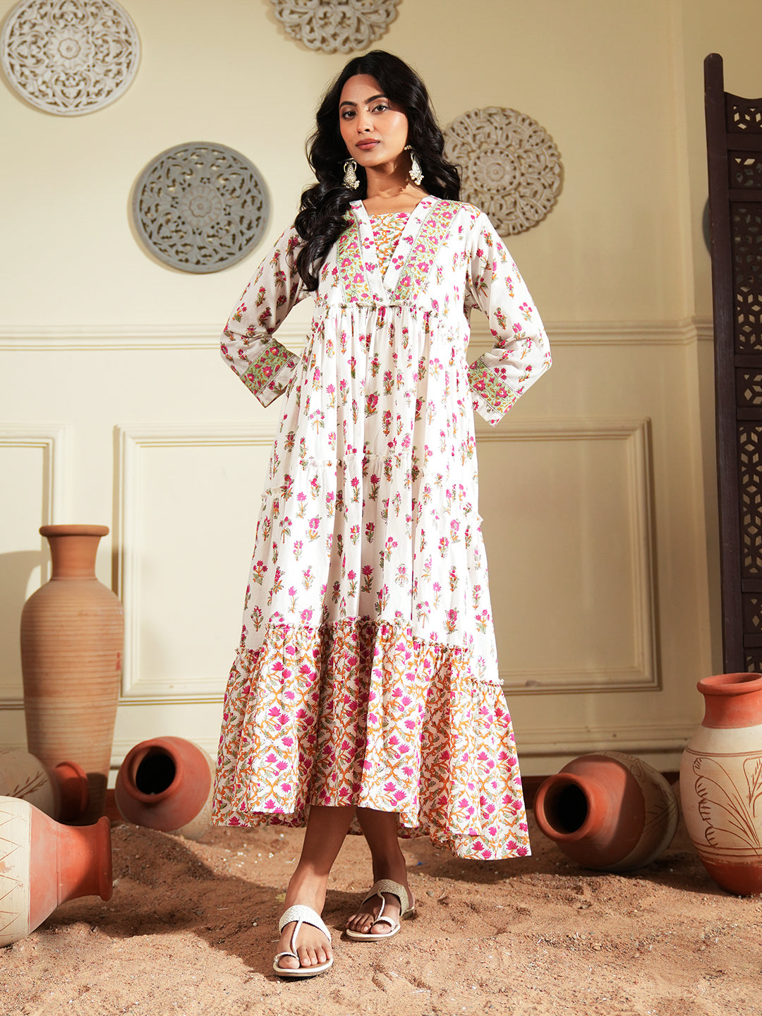Floral Print layered cotton dress