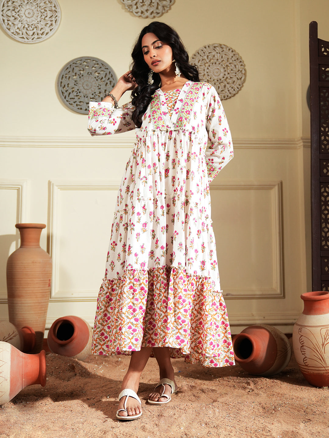 Floral Print layered cotton dress