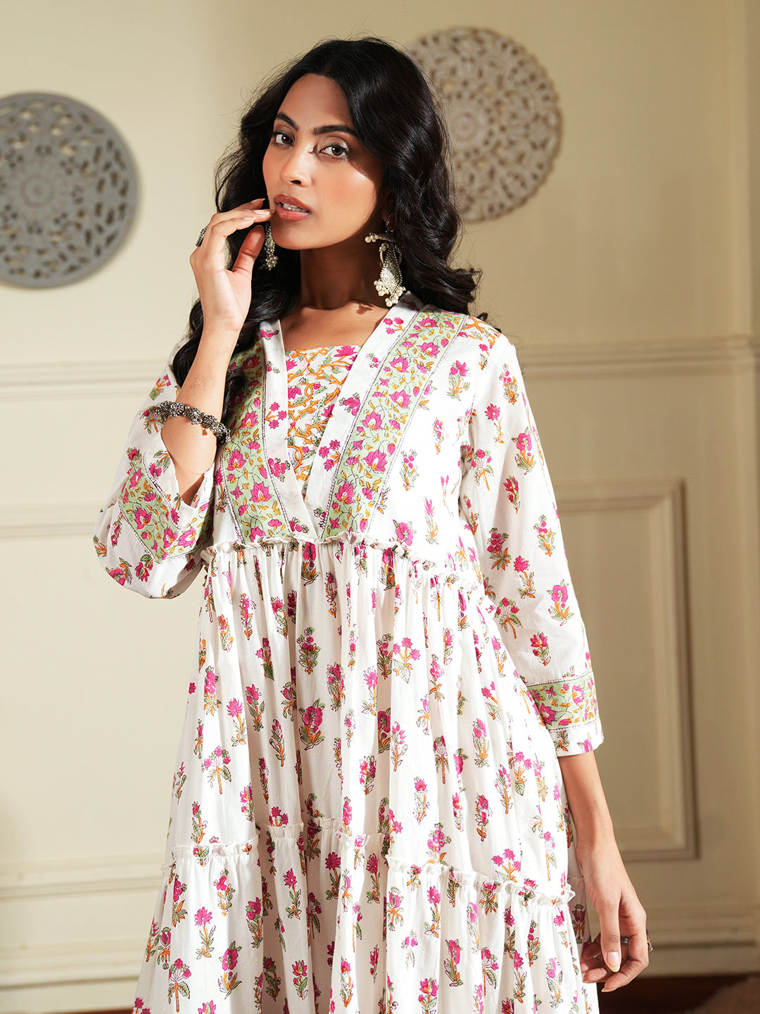 Floral Print layered cotton dress