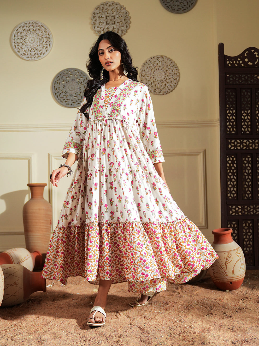 Floral Print layered cotton dress
