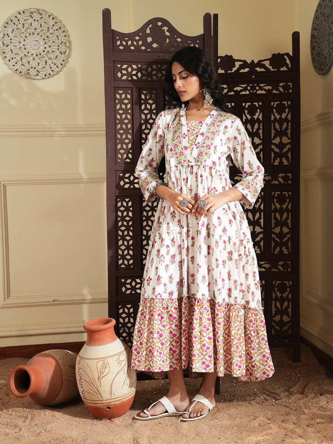 Floral Print layered cotton dress