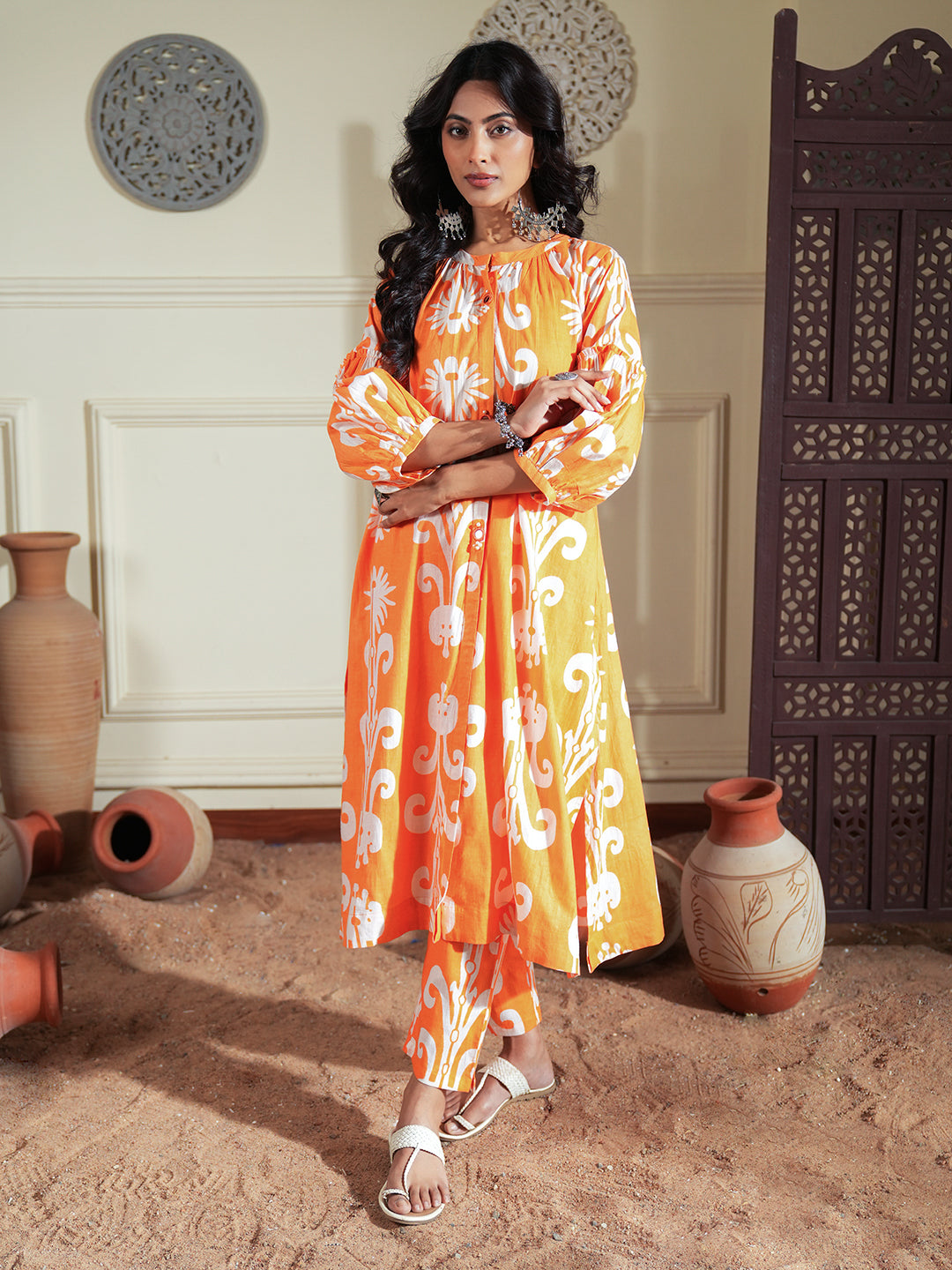 Ikkat Print orange Co-ord Set